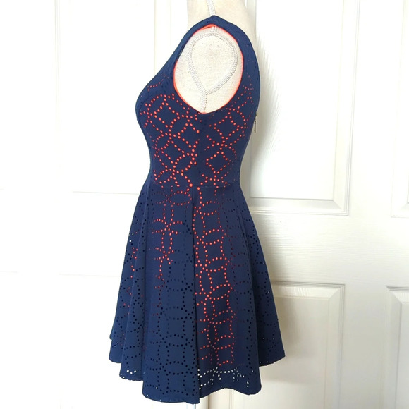 B. Darlin Navy and Coral Eyelet Dress - Picture 3 of 5